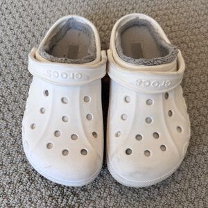 CROCS Classic Lined Clogs in White with Gray Lining
